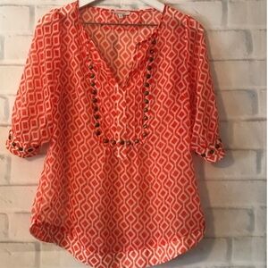 41 Hawthorn Geometric Orange and White Blouse